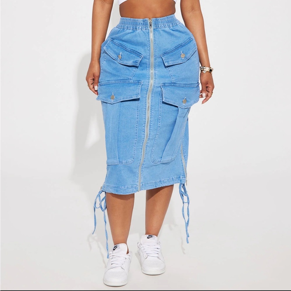 Fashion nova Harajuku Zip Front Midi Skirt - Medium Wash